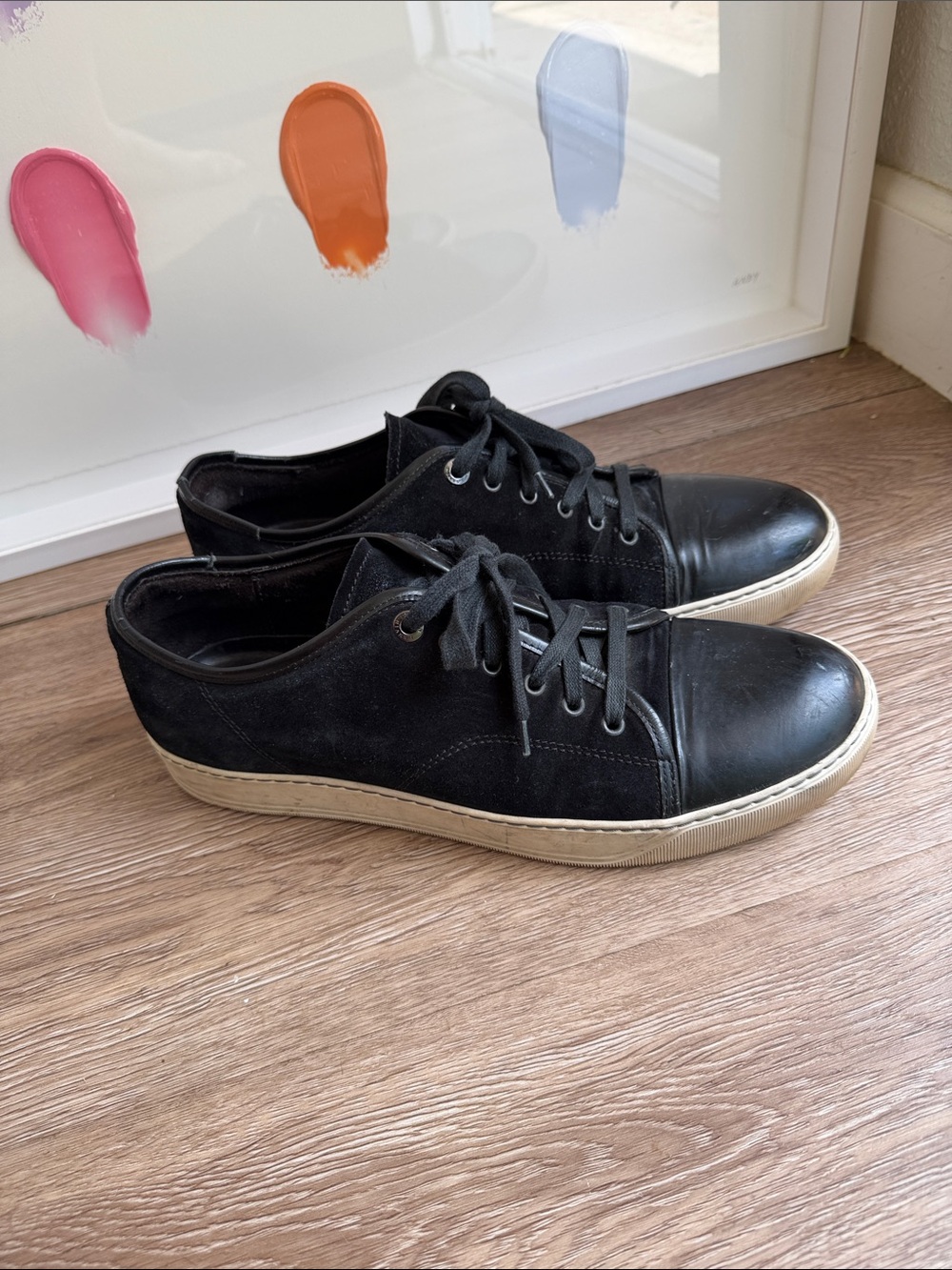 Lanvin Black Low-Top Leather & Suede Sneakers